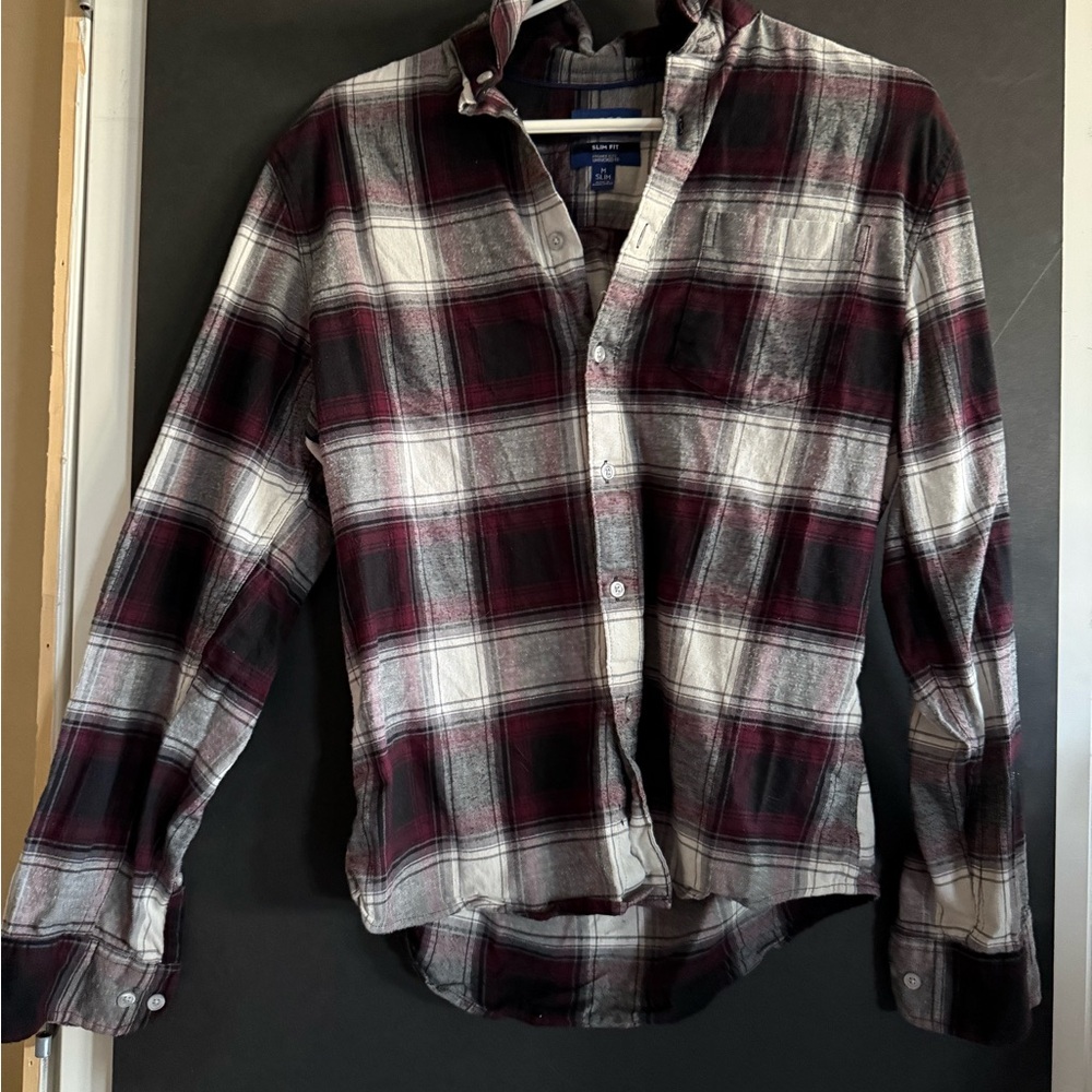 Men's Plaid Shirt - Black, White, and Red